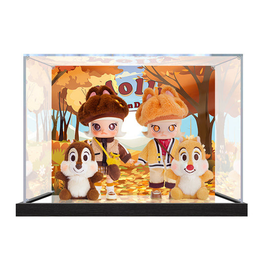 Suitable for Pop Mart MOLLY Chip 'n Dale Display Case – Showcase with UV-Printed Background & Mirror Base