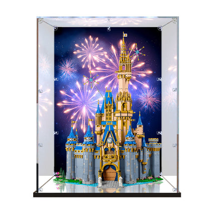 Acrylic Display Case for LEGO 43222 Disney Castle, with Themed Printed Background & Dustproof Box