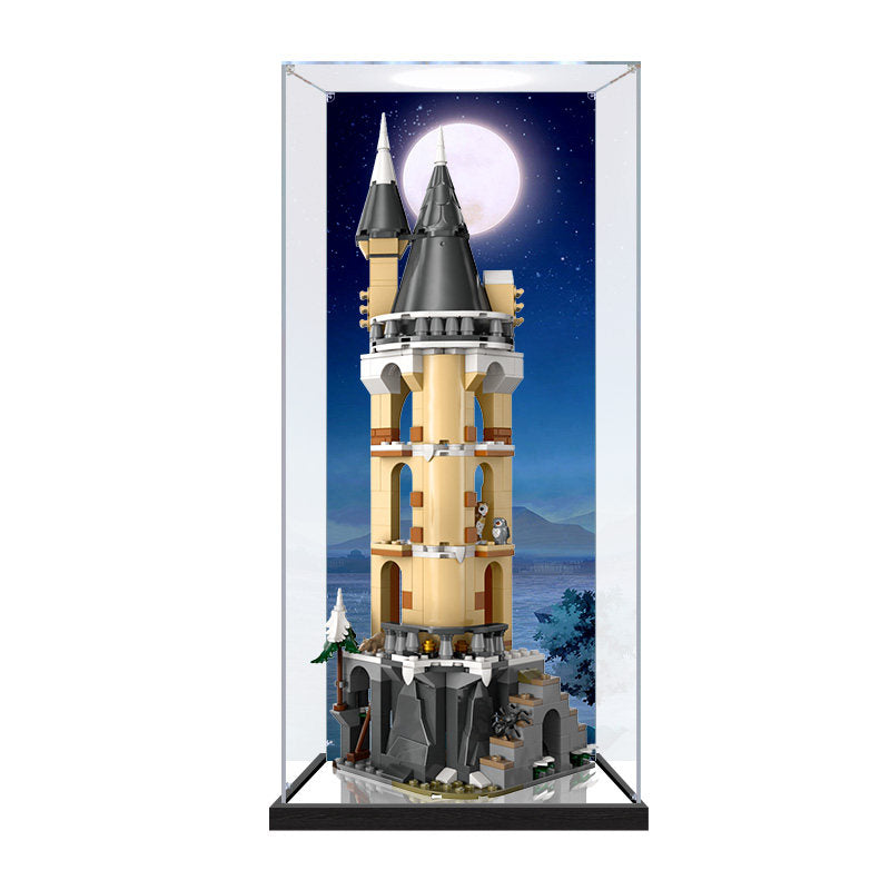 Acrylic Display Case for LEGO 76430 Hogwarts Owlery, with Themed Printed Background & Dustproof Box