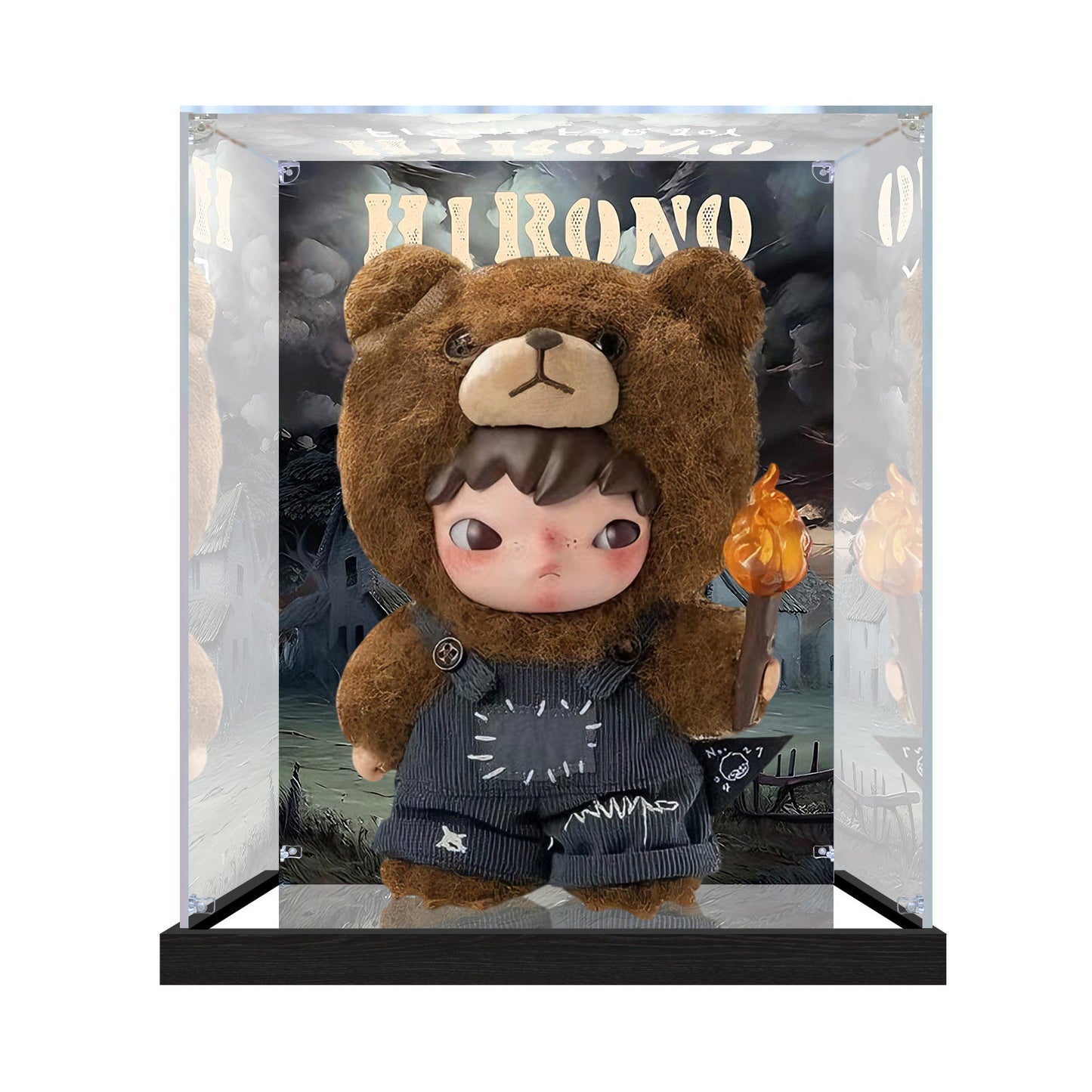 Suitable for Pop Mart Hirono Series Display Case – Showcase with UV-Printed Background & Mirror Base