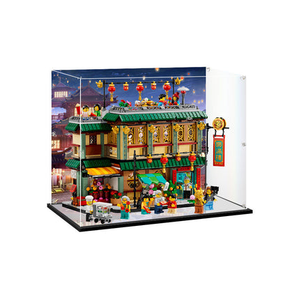 Acrylic Display Case for LEGO 80113 Family Reunion Celebration, with Themed Printed Background & Dustproof Box