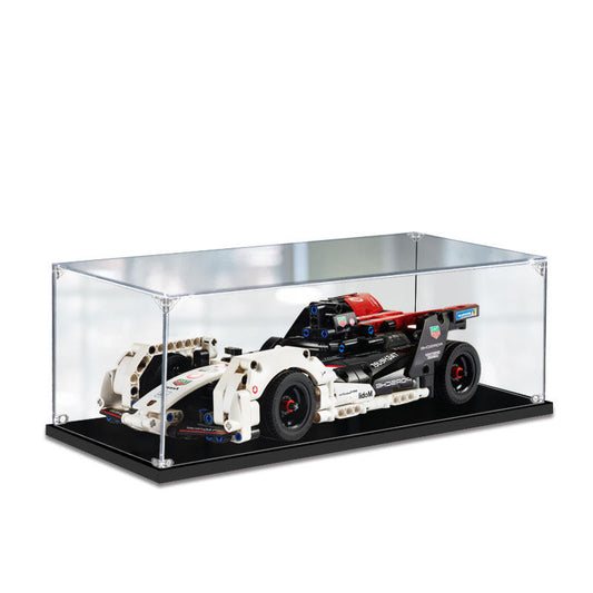 Acrylic Display Case for LEGO 42137 Formula E Porsche 99X Electric, with Themed Printed Background & Dustproof Box