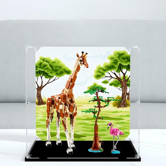 Acrylic Display Case for LEGO 31150 Wild Safari Animals, with Themed Printed Background & Dustproof Box