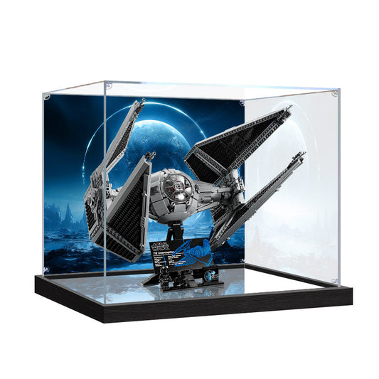Acrylic Display Case for LEGO 75382 TIE Interceptor, with Themed Printed Background & Dustproof Box