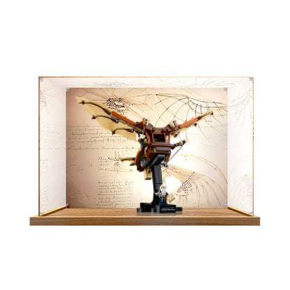LEGO 10363 Macchina Volante di Leonardo da Vinci - Vetrina Acrilica a Specchio con Luce ad Anello e Sfondo Stampato UV - Espositore Antipolvere