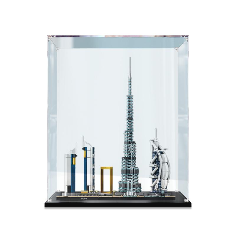 Acrylic Display Case for LEGO 21052 Dubai, with Themed Printed Background & Dustproof Box