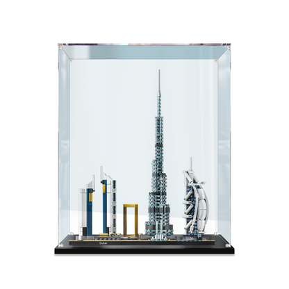Acrylic Display Case for LEGO 21052 Dubai, with Themed Printed Background & Dustproof Box