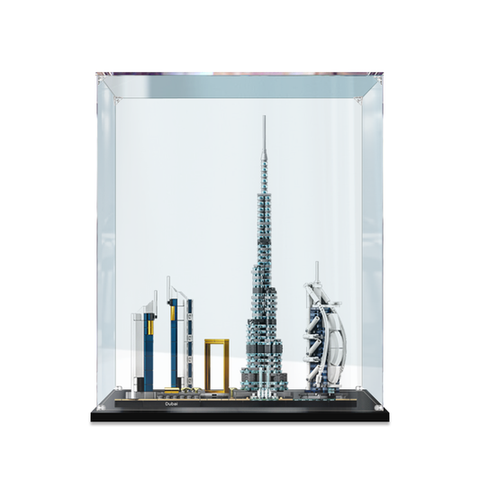 Acrylic Display Case for LEGO 21052 Dubai, with Themed Printed Background & Dustproof Box