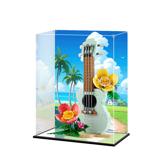 Acrylic Display Case for LEGO 31156 Tropical Ukulele, with Themed Printed Background & Dustproof Box