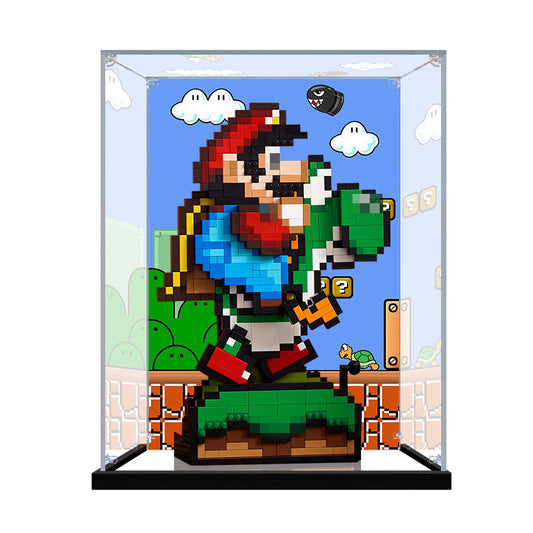 Acrylic Display Case for LEGO 71438 Super Mario World: Mario & Yoshi, with Themed Printed Background & Dustproof Box
