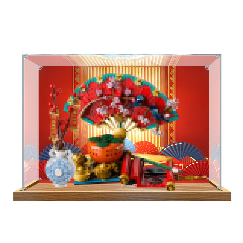 LEGO 80117 Good Fortune Mirror Acrylic Display Case with Ring Light & UV-Printed Background - Dustproof Showcase