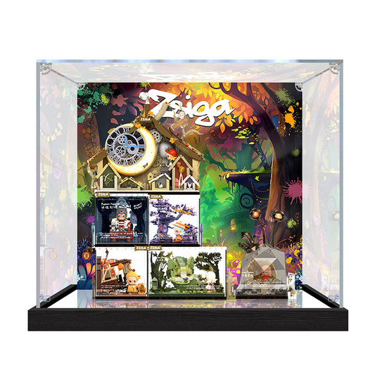 Suitable for Pop Mart Zsiga Display Case – Showcase with UV-Printed Background & Mirror Base