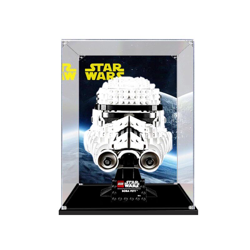 Acrylic Display Case for LEGO Star Wars Helmets (75274, 75276, 75277), with Themed Printed Background & Dustproof Box - Scoparius case