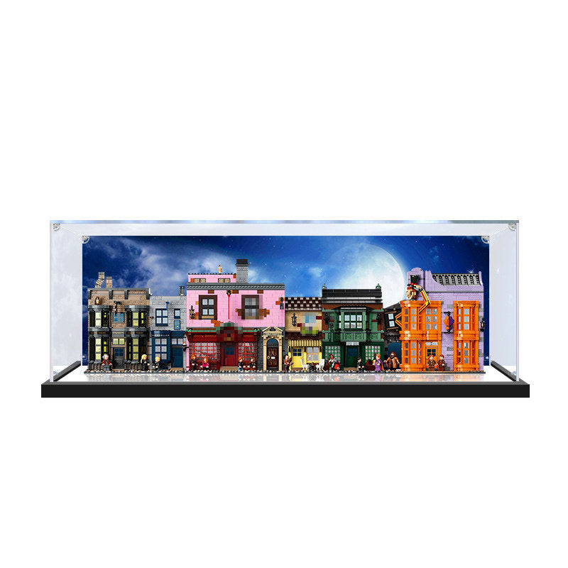 Acrylic Display Case for LEGO 75978 Diagon Alley, with Themed Printed Background & Dustproof Box