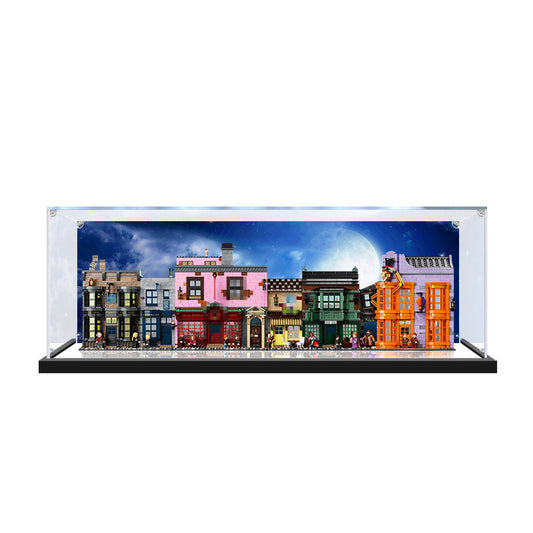 Acrylic Display Case for LEGO 75978 Diagon Alley, with Themed Printed Background & Dustproof Box