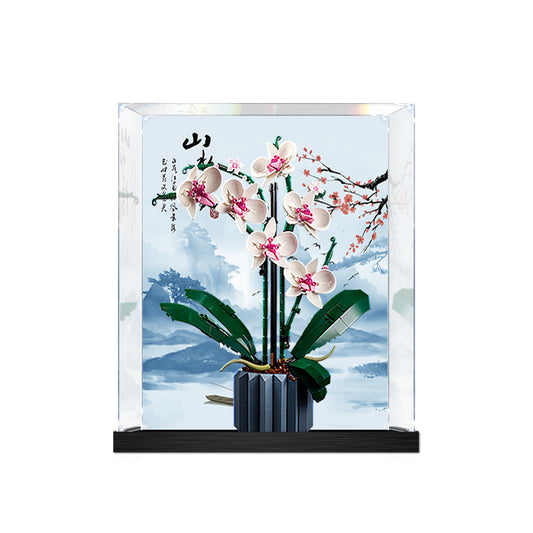 Acrylic Display Case for LEGO 10311 Orchid, with Themed Printed Background & Dustproof Box