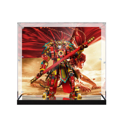 Acrylic Display Case for LEGO 80012 Monkey King Warrior Mech, with Themed Printed Background & Dustproof Box