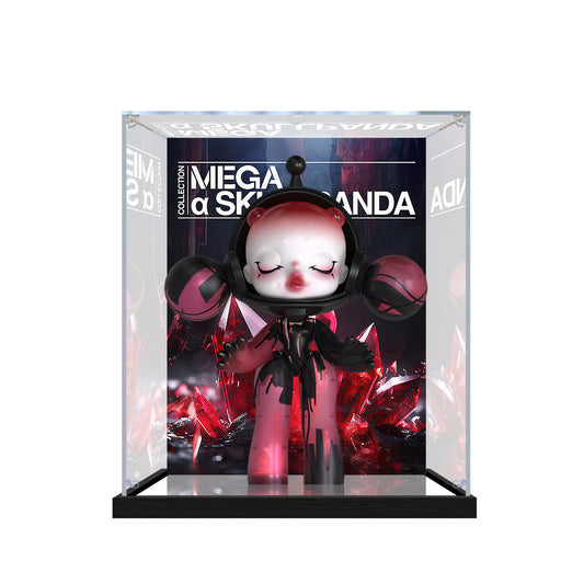 Suitable for Pop Mart Skullpanda Mega Series Display Case – Showcase with UV-Printed Background & Mirror Base