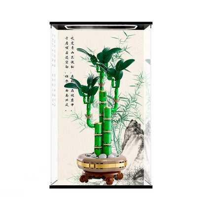 LEGO 10344 Lucky Bamboo spejl-akryl-displaykasse med ringlys og UV-trykt baggrund - støvtæt showcase