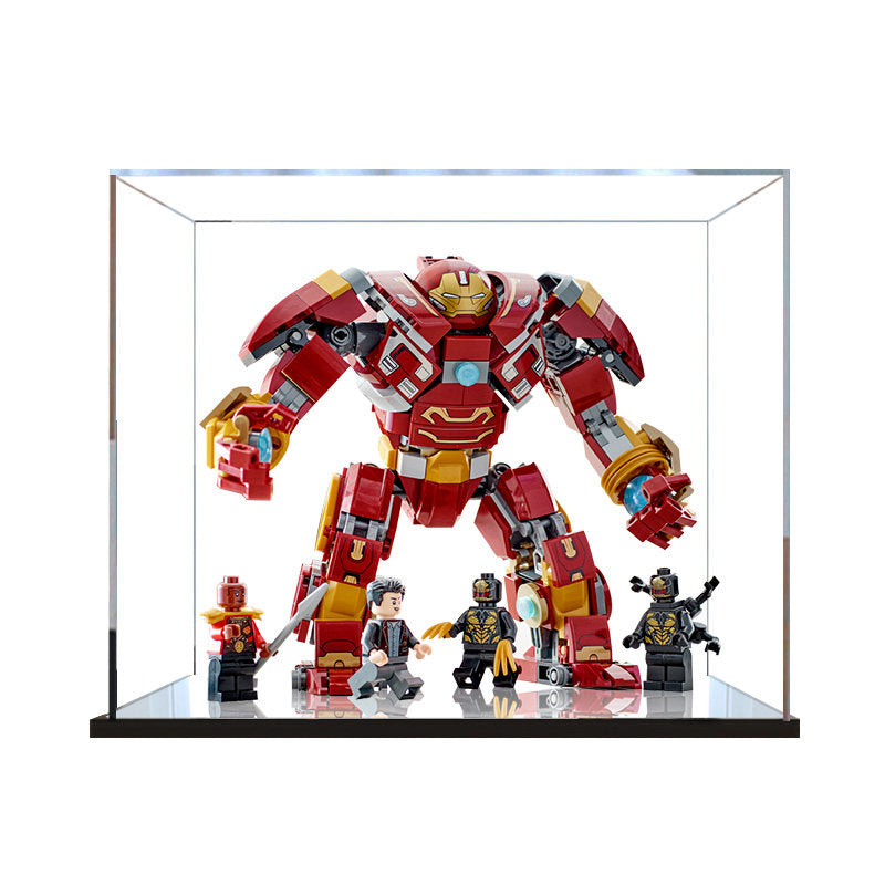 Acrylic Display Case for LEGO 76247 The Hulkbuster: The Battle of Wakanda, with Themed Printed Background & Dustproof Box