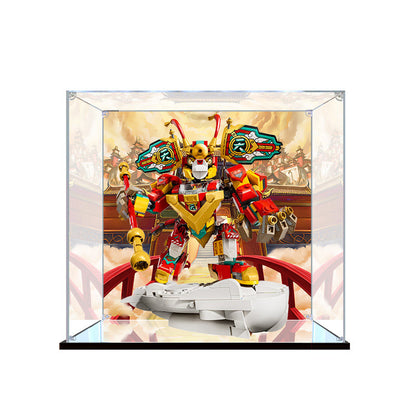 Acrylic Display Case for LEGO 80051 Monkie Kid's Mini Mech, with Themed Printed Background & Dustproof Box