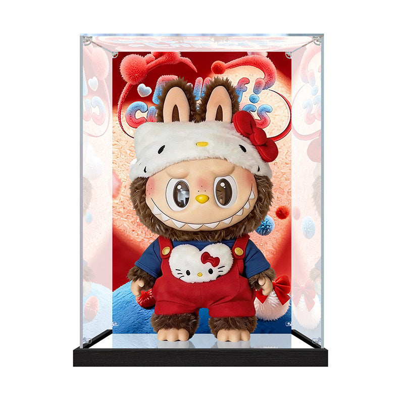 Suitable for Pop Mart Fluffy Character Display Case – Showcase with UV-Printed Background & Mirror Base