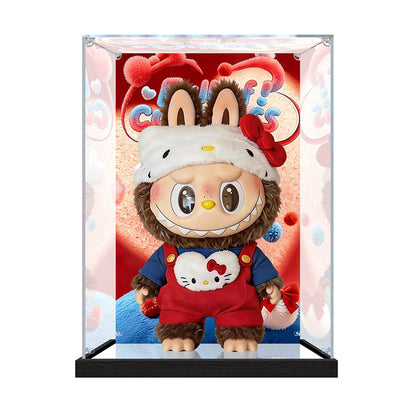 Suitable for Pop Mart Fluffy Character Display Case – Showcase with UV-Printed Background & Mirror Base