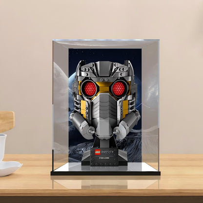 Acrylic Display Case for LEGO 76251 Star-Lord's Helmet, with Themed Printed Background & Dustproof Box