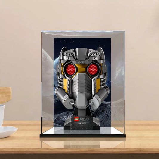 Acrylic Display Case for LEGO 76251 Star-Lord's Helmet, with Themed Printed Background & Dustproof Box
