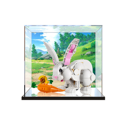 Acrylic Display Case for LEGO 31133 White Rabbit, with Themed Printed Background & Dustproof Box