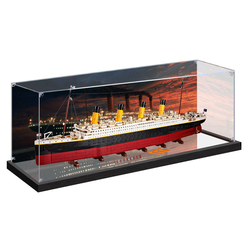 Professional Acrylic Display Case for LEGO 10294 Titanic, with Themed UV Printing Background & Dustproof Box