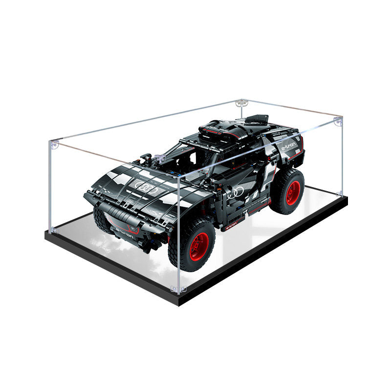 Acrylic Display Case for LEGO 42160 Audi RS Q e-tron, with Themed Printed Background & Dustproof Box