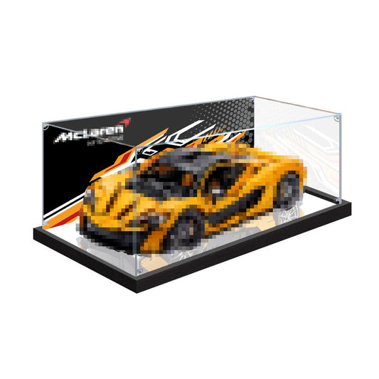 Professional Acrylic Display Case for LEGO 42172 McLaren P1, with Themed UV Printing Background & Dustproof Box