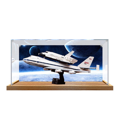 LEGO 10360 Shuttle Carrier Aircraft Mirror Acrylic Display Case with Ring Light & UV-Printed Background - Dustproof Showcase