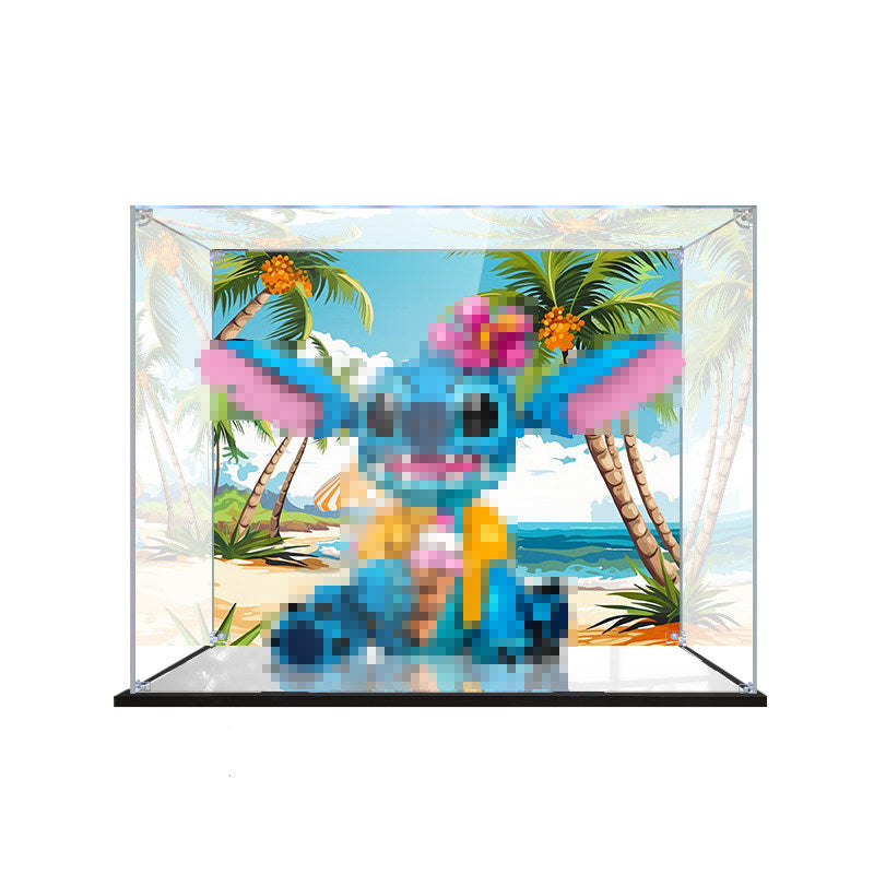 Acrylic Display Case for LEGO 43249 Stitch, with Themed Printed Background & Dustproof Box