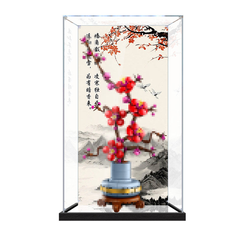 Acrylic Display Case for LEGO 10369 Plum Blossom, with Themed Printed Background & Dustproof Box