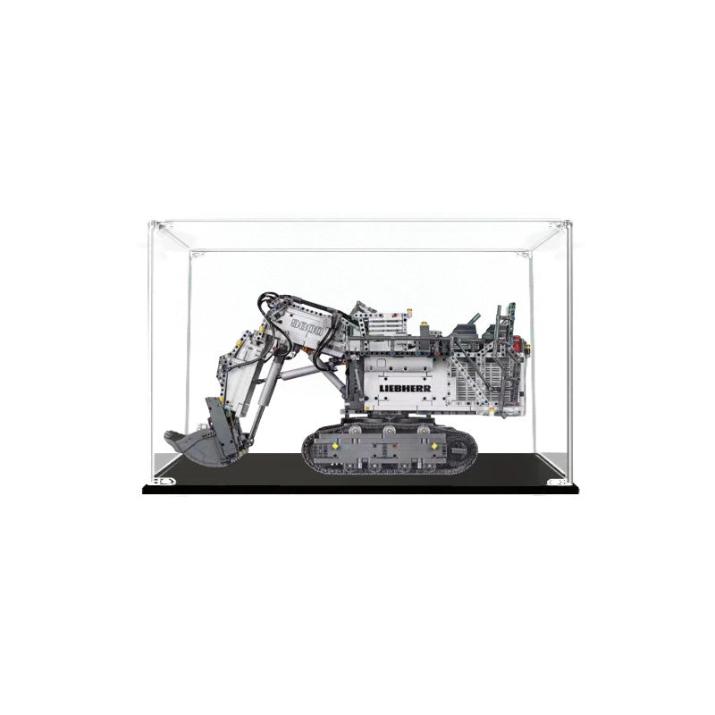 Acrylic Display Case for LEGO 42100 Liebherr R 9800 Excavator, with Themed UV Printing Background & Dustproof Box
