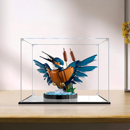 LEGO 10331 カワセミの鳥 ミラーアクリル展示ケース リングライト＆UVプリント背景付き - 防塵ショーケース