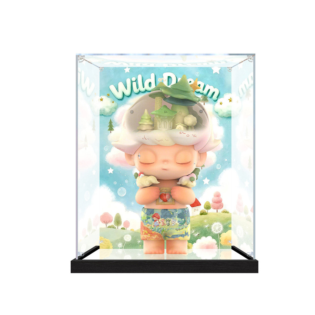Suitable for Pop Mart Hirono Wild Dream Display Case – Showcase with UV-Printed Background & Mirror Base