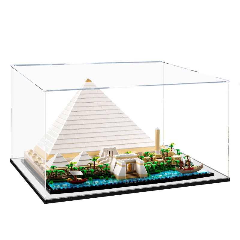 LEGO 21058 ギザの大ピラミッド ミラーアクリルディスプレイケース リングライト＆UVプリント背景付き - 防塵ショーケース