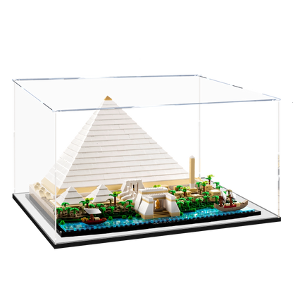 LEGO 21058 ギザの大ピラミッド ミラーアクリルディスプレイケース リングライト＆UVプリント背景付き - 防塵ショーケース