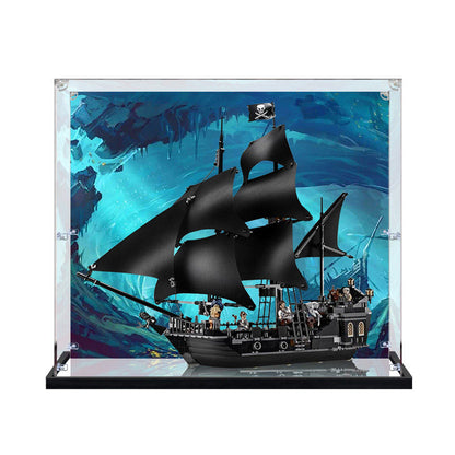 Professional Acrylic Display Case for LEGO 4184 Black Pearl, with Themed UV Printing Background & Dustproof Box