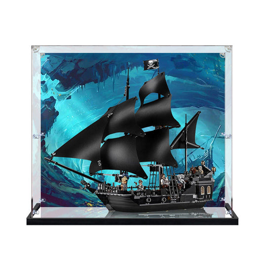 Professional Acrylic Display Case for LEGO 4184 Black Pearl, with Themed UV Printing Background & Dustproof Box