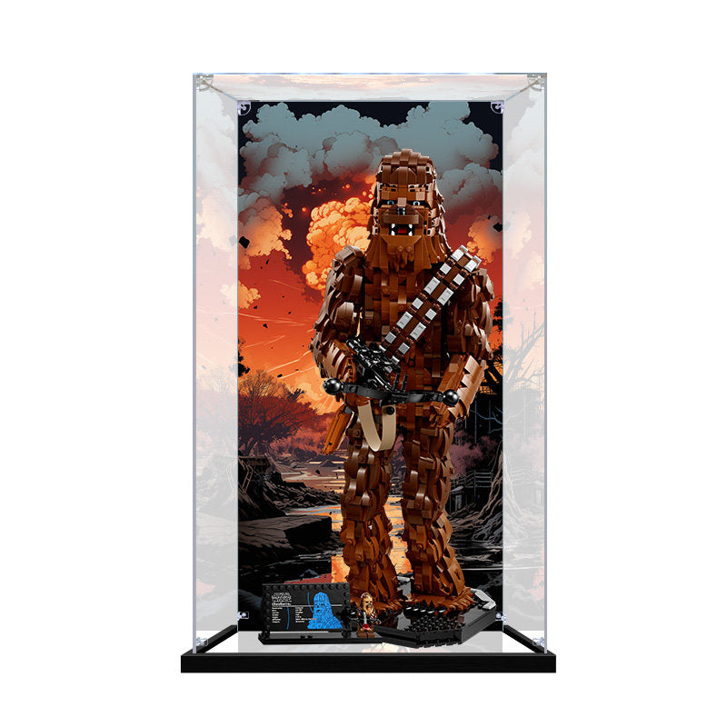 Acrylic Display Case for LEGO 75371 Chewbacca, with Themed Printed Background & Dustproof Box