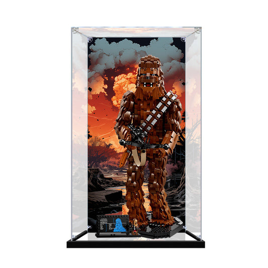 Acrylic Display Case for LEGO 75371 Chewbacca, with Themed Printed Background & Dustproof Box