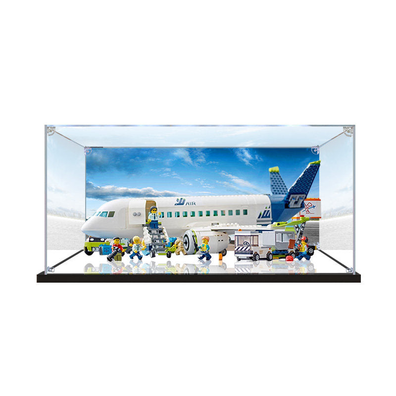 Acrylic Display Case for LEGO 60367 Passenger Airplane, with Themed Printed Background & Dustproof Box