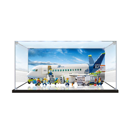 Acrylic Display Case for LEGO 60367 Passenger Airplane, with Themed Printed Background & Dustproof Box
