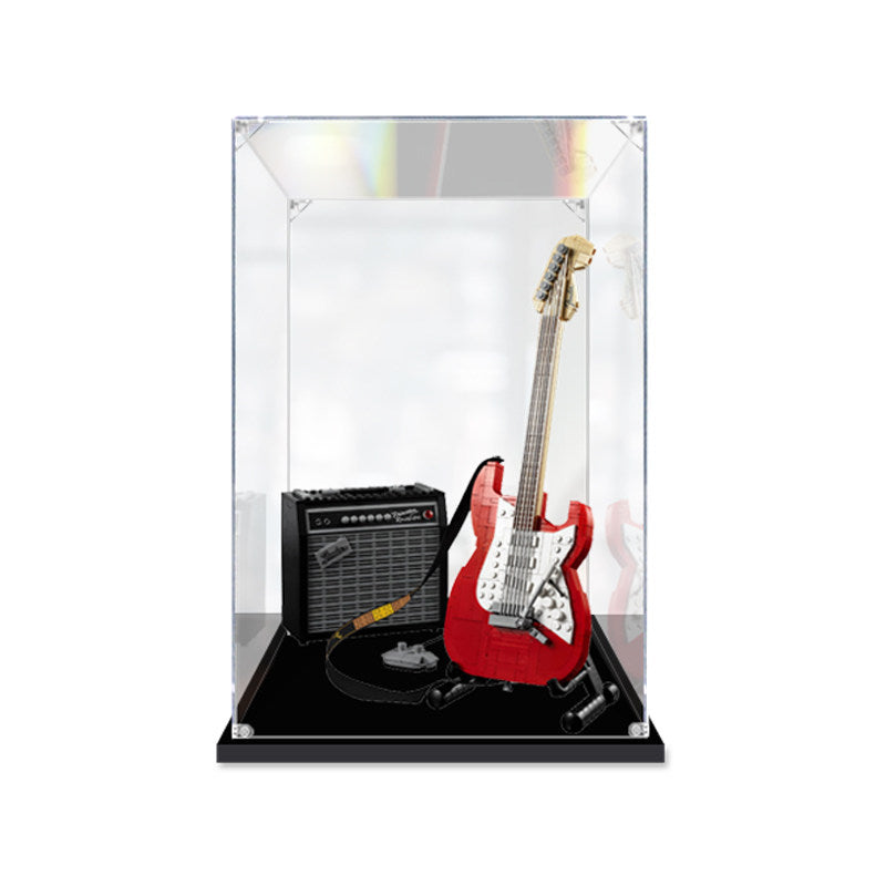 Acrylic Display Case for LEGO 21329 Fender Stratocaster, with Themed Printed Background & Dustproof Box