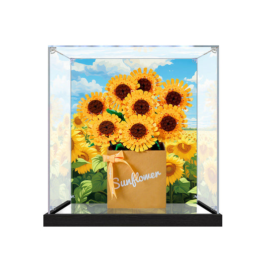 Acrylic Display Case for LEGO 40524 Magnificent Sunflower, with Themed Printed Background & Dustproof Box