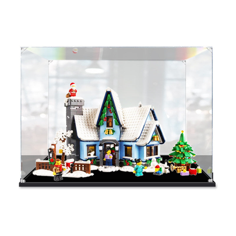 Acrylic Display Case for LEGO 10293 Santa's Visit, with Themed Printed Background & Dustproof Box